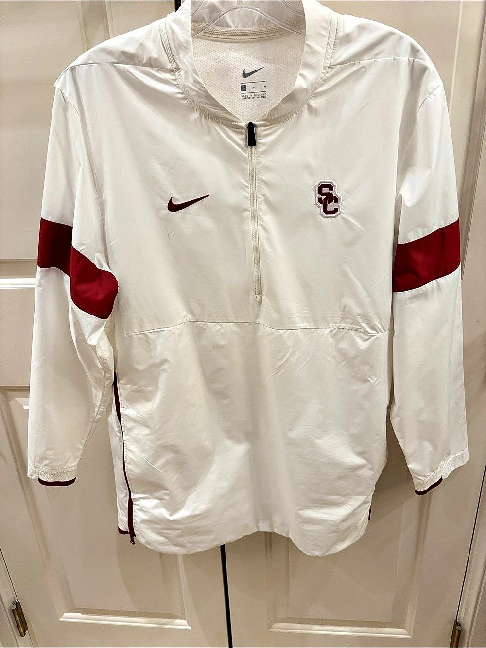 Nike USC Trojans Sideline Coaches Quarter-Zip Jacket White & Red Medium
